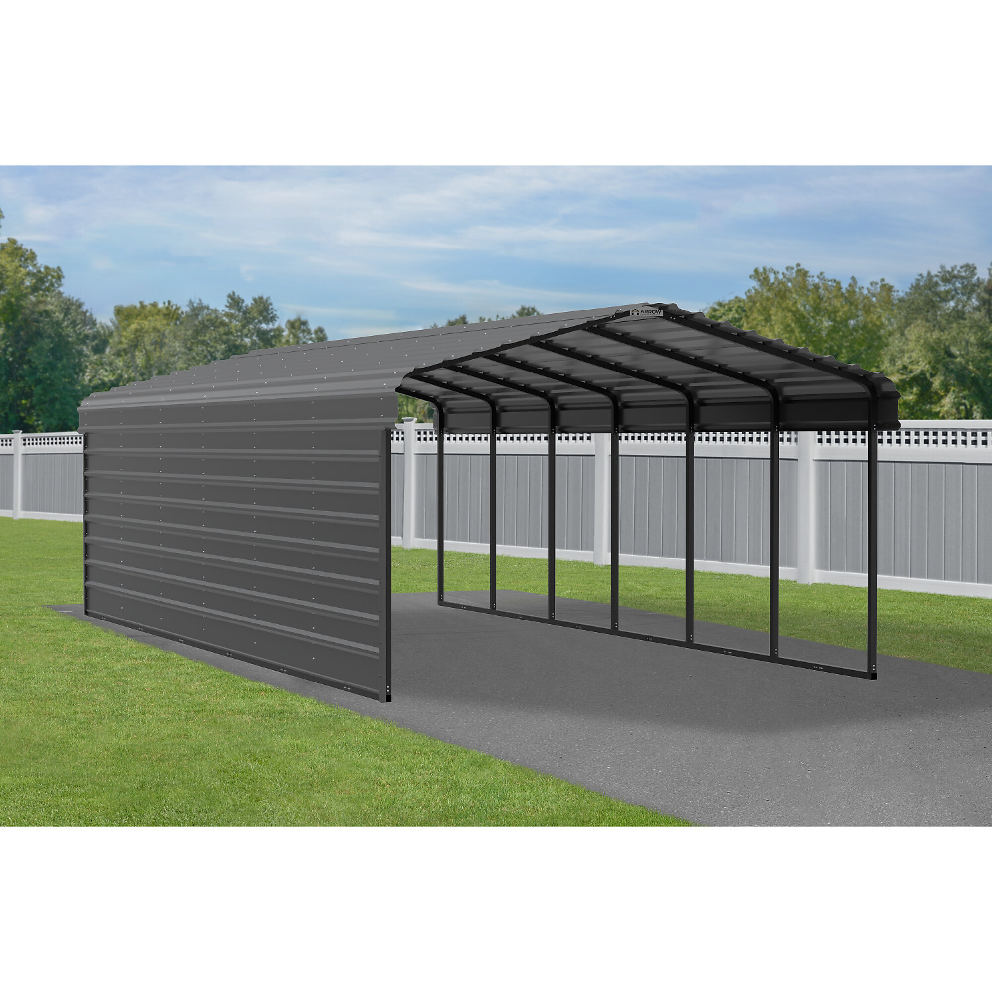 Arrow, Arrow Carports Galvanized Steel Carport, with 1Si, Width 146 in